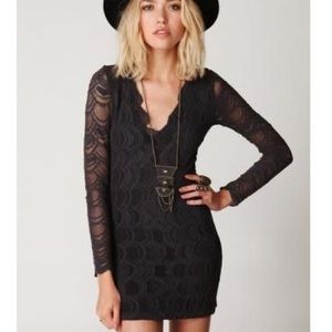 Nightcap Deep V Lace Long Sleeve Dress